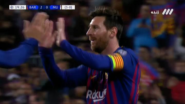 گل دوم بارسلونا به منچستریونایتد با سوتی عجیب ده‌خیا (دبل لیونل مسی)