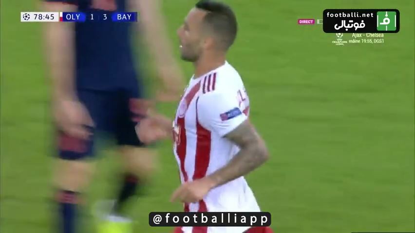 گل دوم المپیاکوس به بایرن مونیخ (دوس سانتوس تورس)