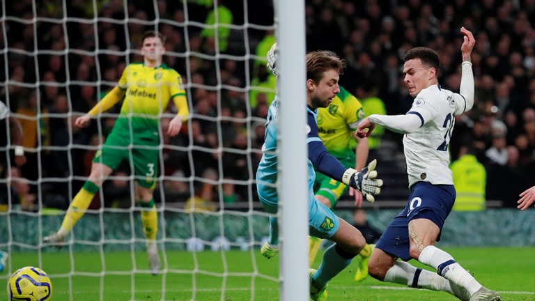 گل اول تاتنهام به نوریچ سیتی (دله الی)