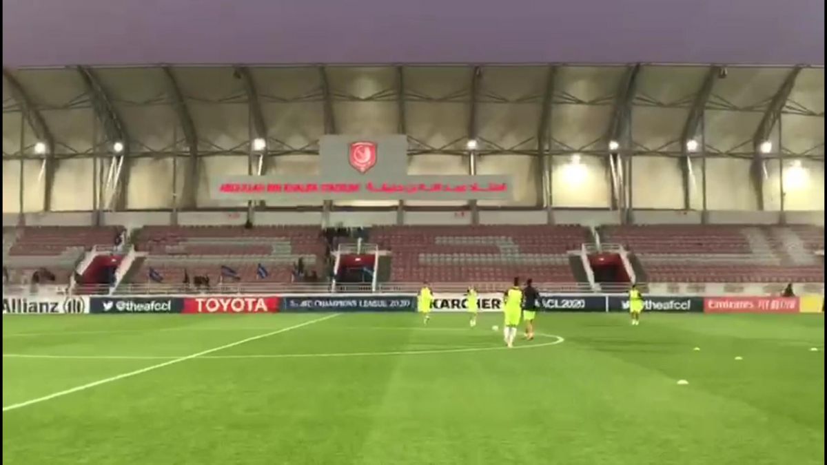 گرم کردن بازیکنان شهرخودرو پیش از بازی با السیلیه