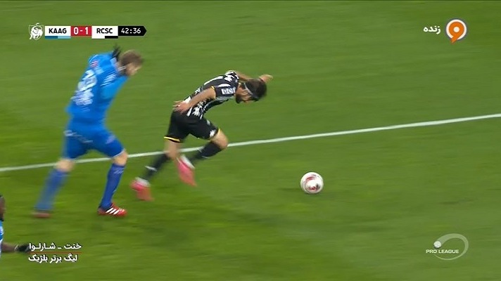 گل دوم رویال شارلوا به خنت با پنالتی گرفته شده توسط علی قلی زاده