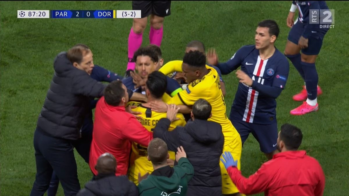 دعوا و درگیری شدید در دیدار پاری سن ژرمن و دورتموند