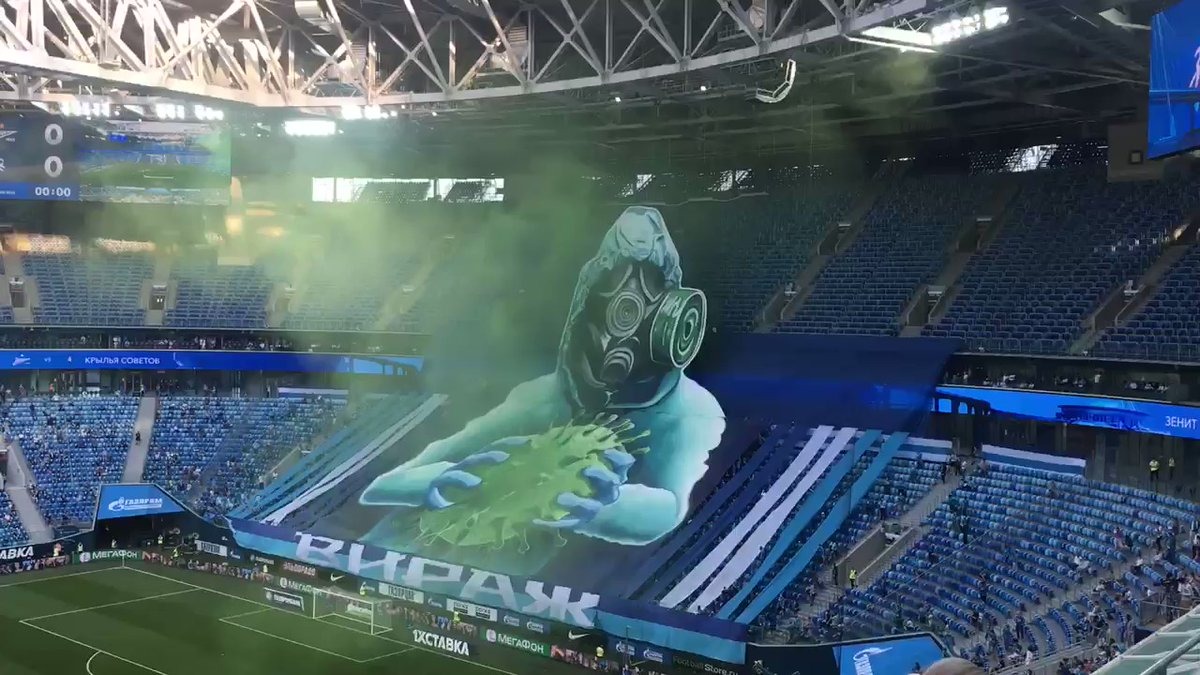 تبدیل ویروس کرونا به توپ فوتبال - بنرهای جالب باشگاه زنیت در بازی امروز