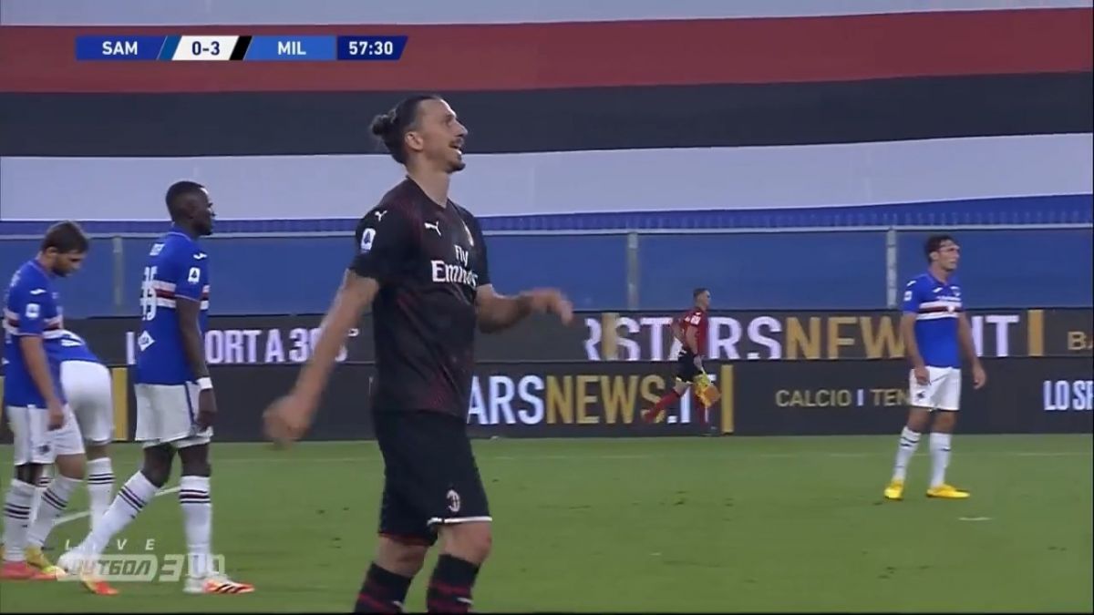 گل سوم میلان به سامپدوریا (دبل ابراهیموویچ)