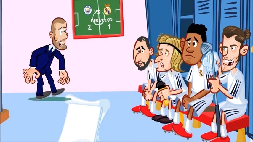 انیمیشن طنز حال و هوای رختکن منچستر سیتی و رئال مادرید پیش از بازی برگشت