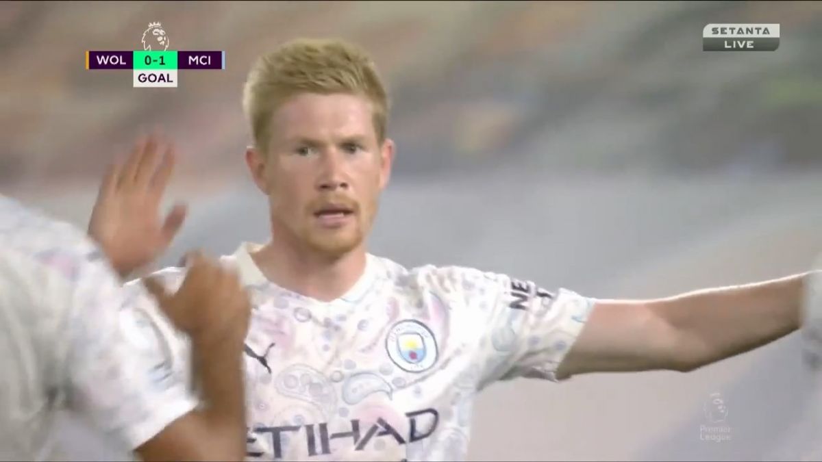 گل اول منچستر سیتی به ولورهمپتون (دی بروینه - پنالتی)