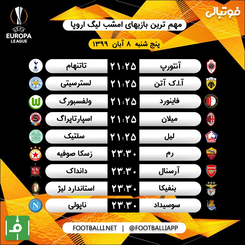 اختصاصی فوتبالی/ برنامه بازیهای مهم امشب لیگ اروپا