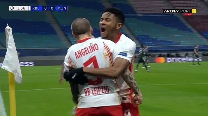 گل اول آربی لایپزیش به منچستر یونایتد (آنجلینیو)