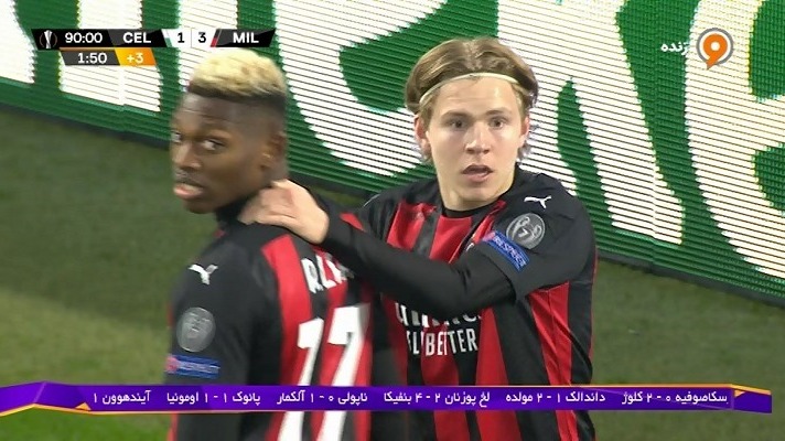 گل سوم میلان به سلتیک (هوگه)