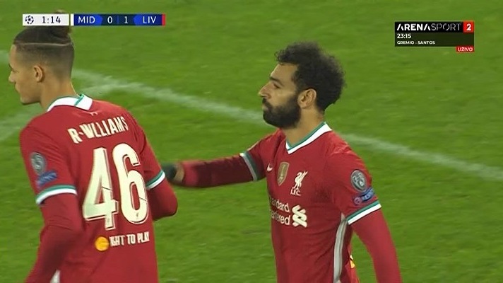 گل اول لیورپول به میدتیلند (محمد صلاح)