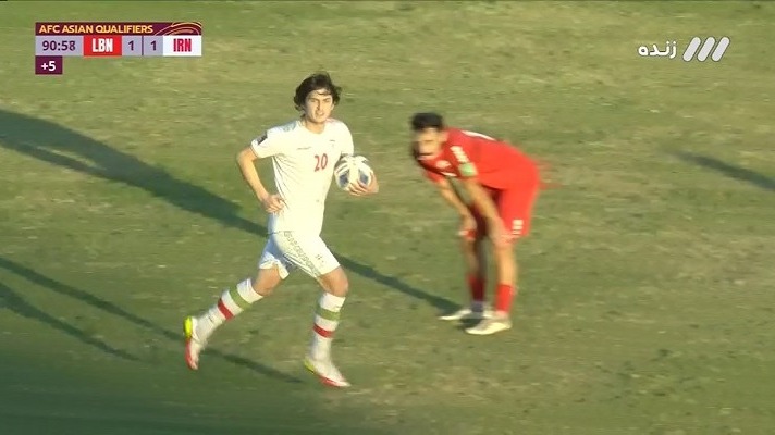 گل اول ایران به لبنان (سردار آزمون در دقیقه 1+90)