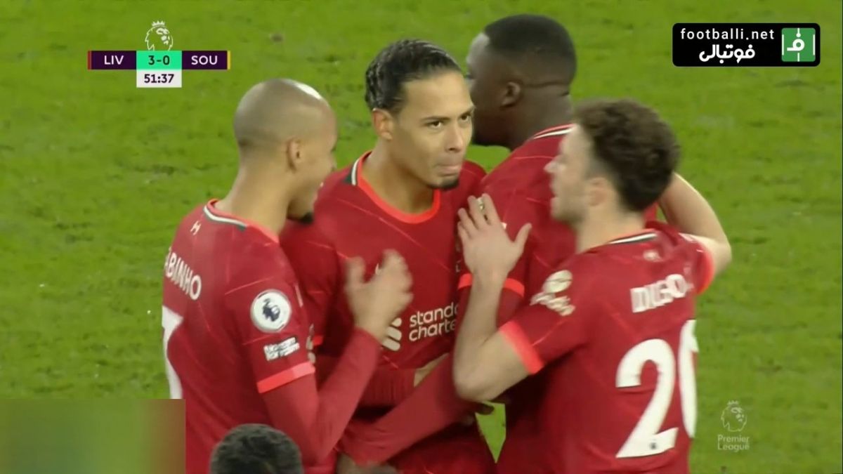 گل چهارم لیورپول به ساوتهمپتون (ویرجیل فن دایک)