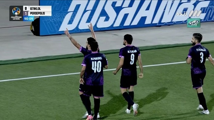 گل اول پرسپولیس به استقلال تاجیکستان (ضربه زیبای مهدی ترابی)