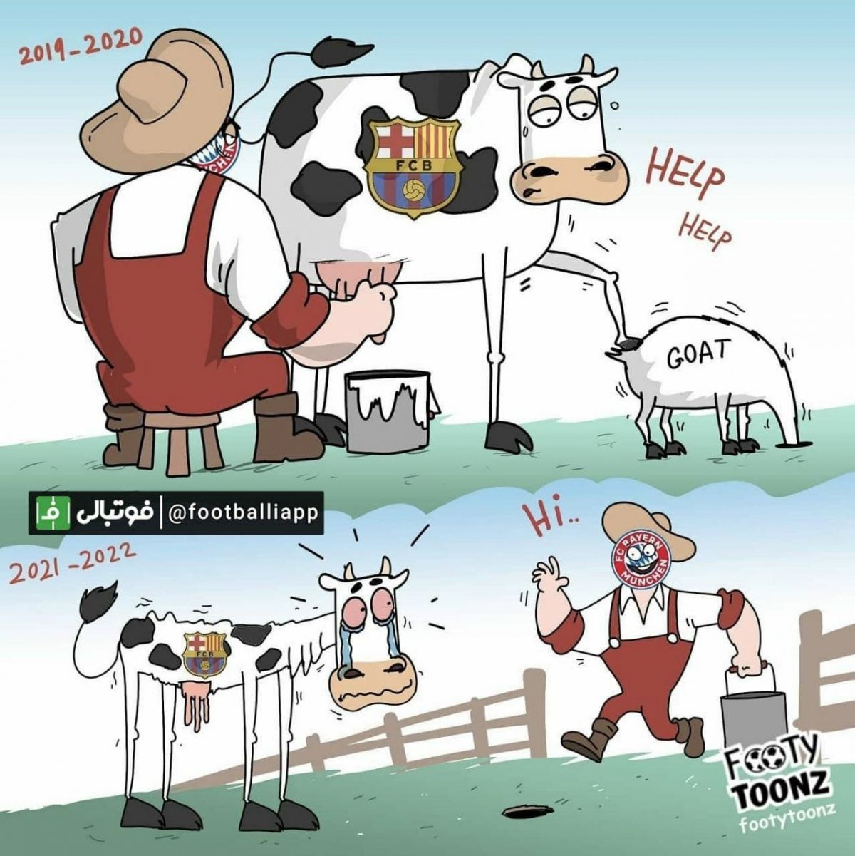 کاریکاتور/ بایرن مونیخ، بارسلونا را میدوشد!