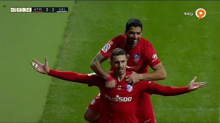 گل سوم اتلتیکومادرید به والنسیا (ماریو هرموسو در دقیقه 93)