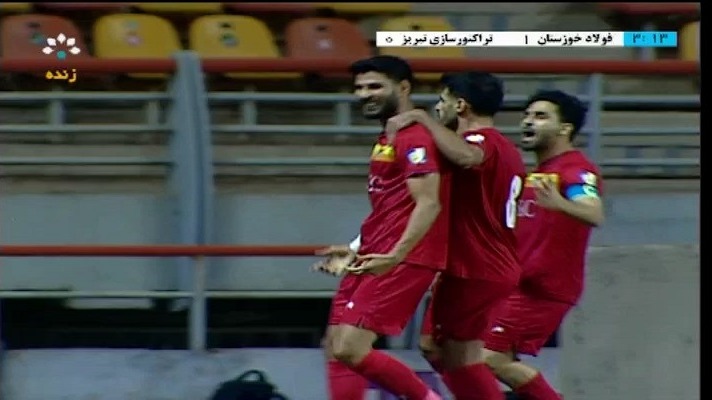 گل اول فولاد خوزستان به تراکتور (مجید علیاری - پنالتی)