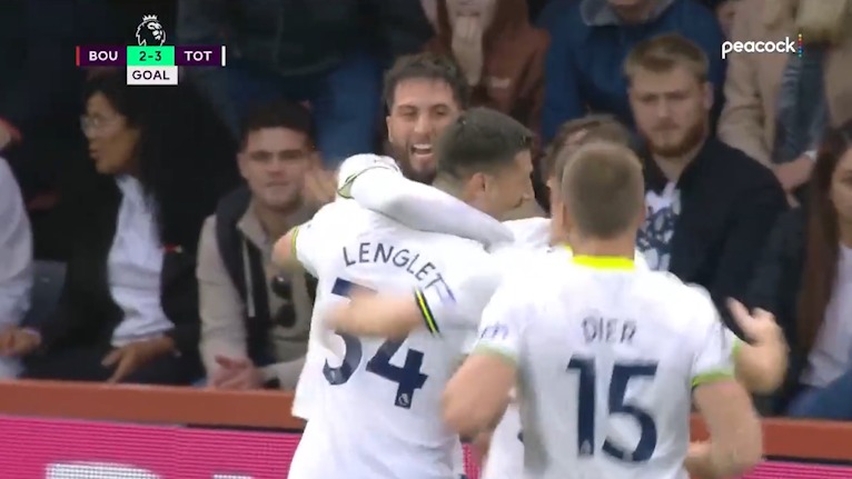 گل سوم تاتنهام به بورنموث (رودریگو بنتانکور)