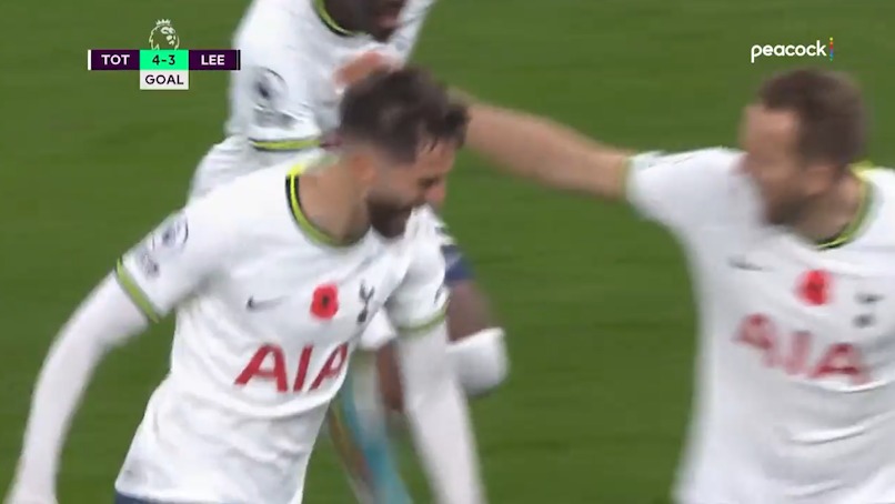 گل چهارم تاتنهام به لیدزیونایتد (دبل رودریگو بنتانکور)