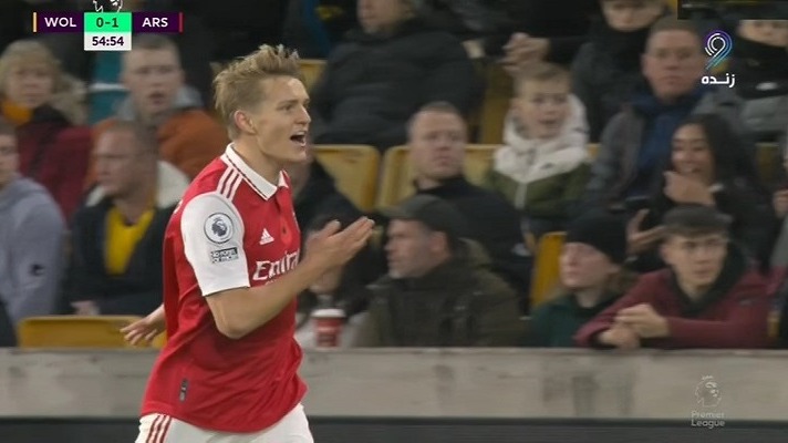 گل اول آرسنال به ولورهمپتون (مارتین اودگارد)