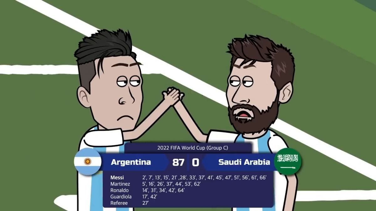 انیمیشن جالب بازی عربستان 2-1 آرژانتین و وضعیت خوش خیالی مسی