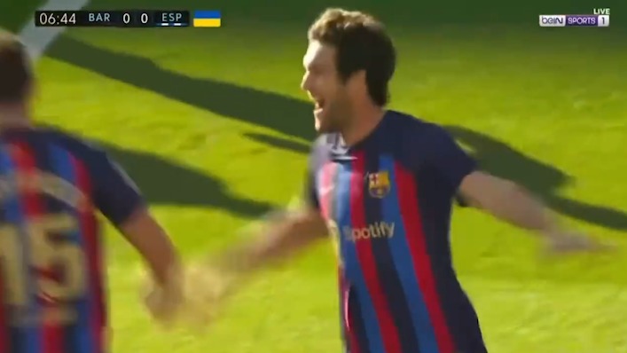 گل اول بارسلونا به اسپانیول (مارکوس آلونسو)