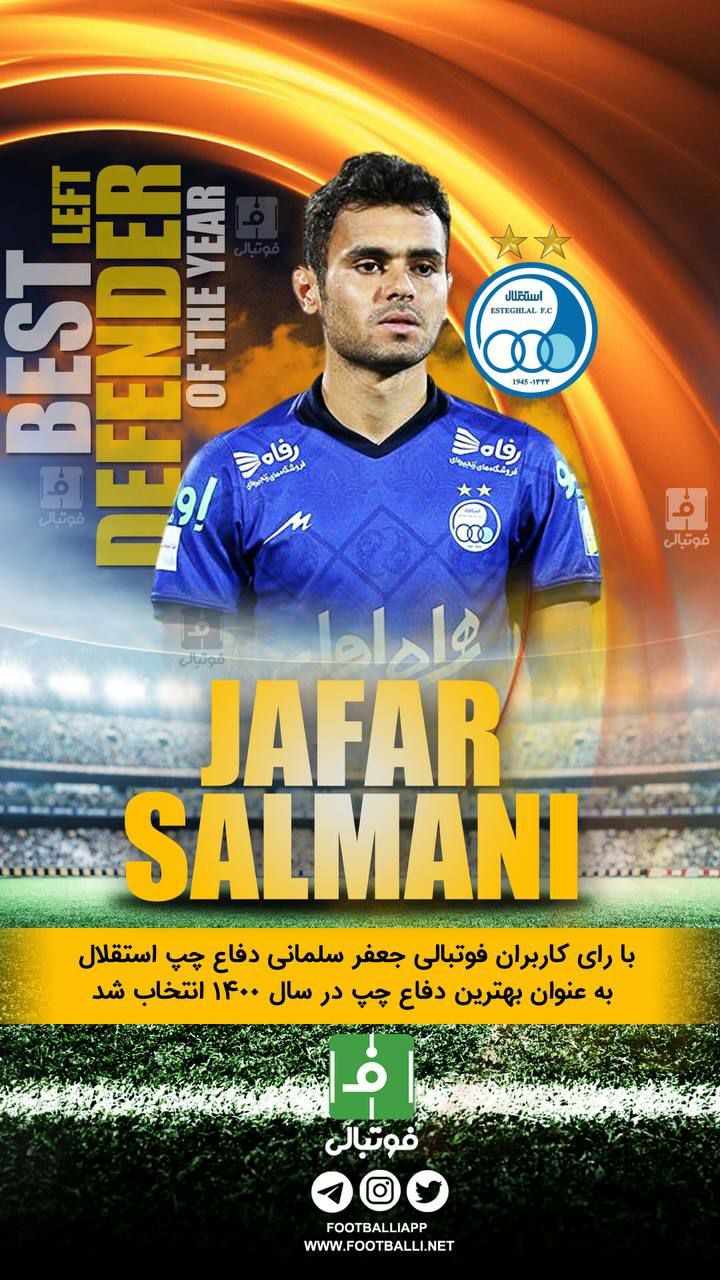 جعفر سلمانی دفاع چپ استقلال از سوی کاربران فوتبالی در تلگرام و اینستاگرام فوتبالی به عنوان بهترین دفاع چپ سال ۱۴۰۰ انتخاب شد. کاربران در بین گزینه ها پس از سلمانی، سعید آقایی دفاع چپ پرسپولیس را به عنوان دومین دفاع چپ برتر سال انتخاب کردند.