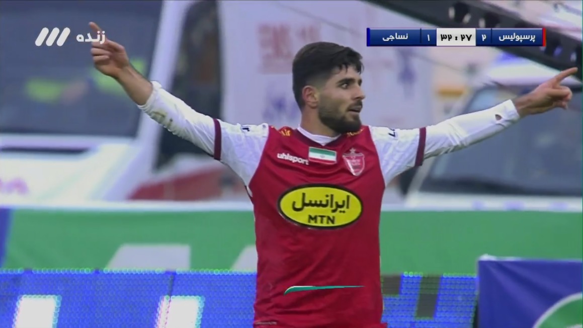 گل سوم پرسپولیس به نساجی (دبل محمد عمری)