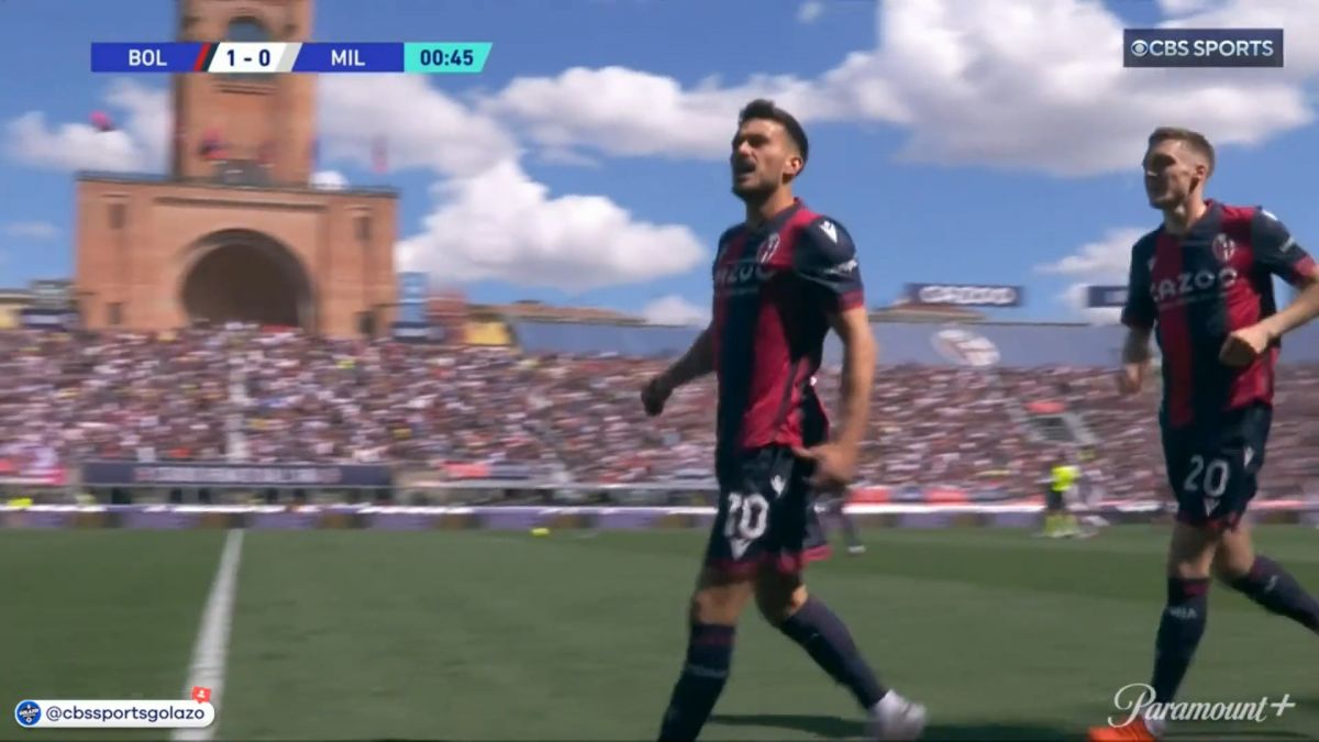 گل اول بولونیا به میلان (نیکولا سانسونه در ثانیه 32)