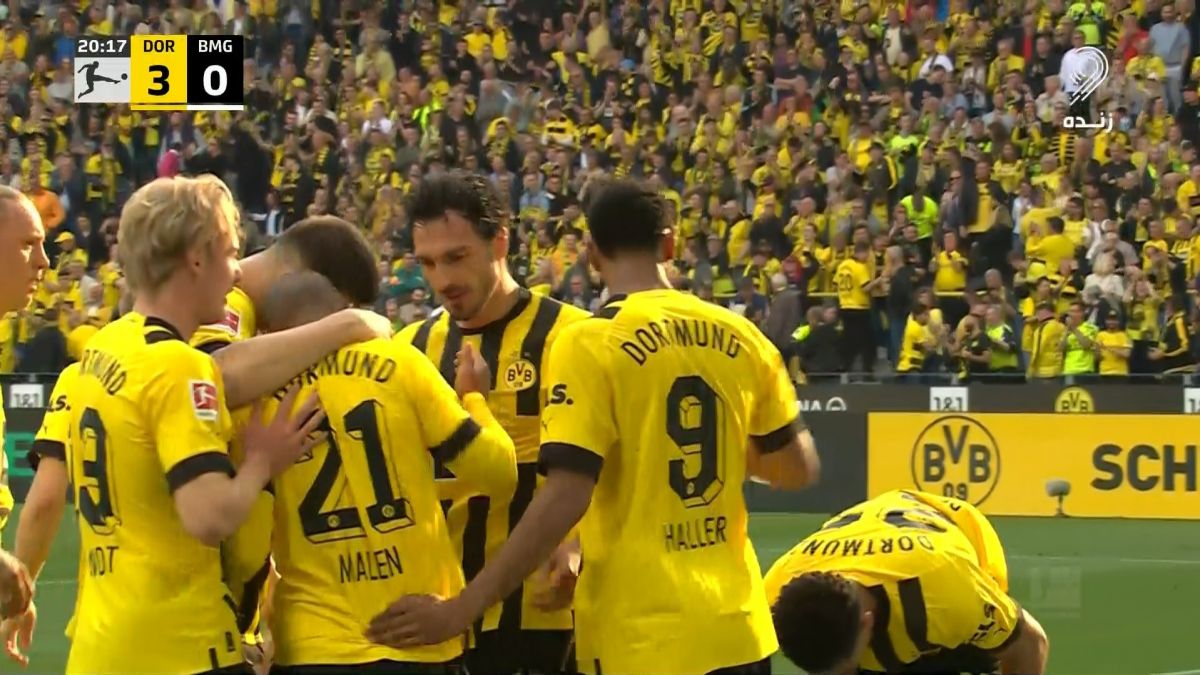 گل سوم دورتموند به مونشن گلادباخ (سباستین هالر)