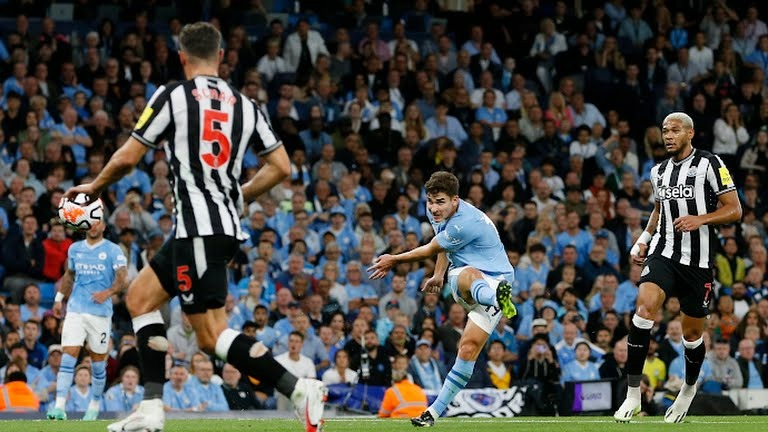 گل اول منچسترسیتی به نیوکاسل (آلوارز / واکنش جالب گواردیولا)