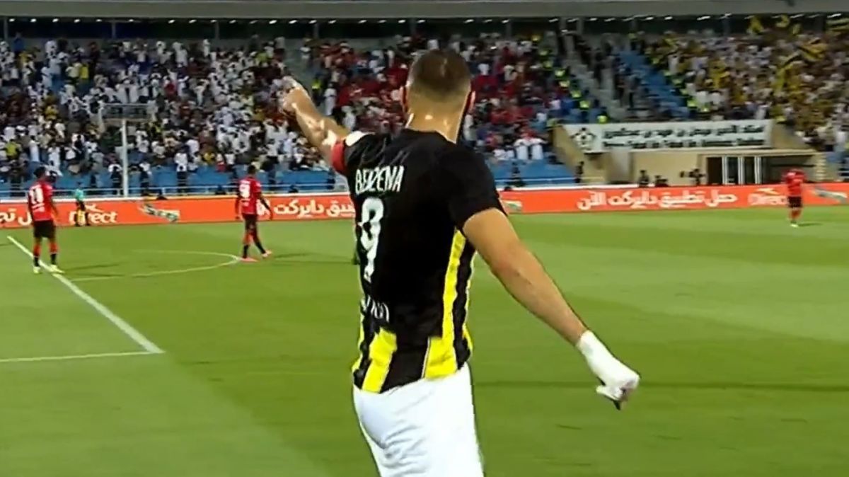 گل اول الاتحاد به الریاض (کریم بنزما)