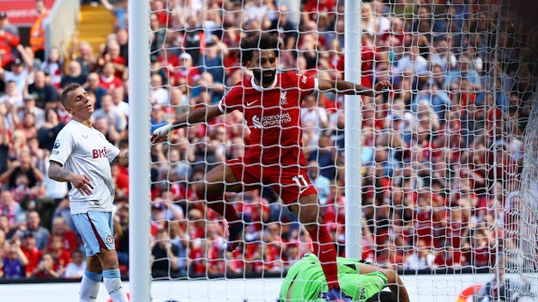 گل سوم لیورپول به استون ویلا (محمد صلاح)