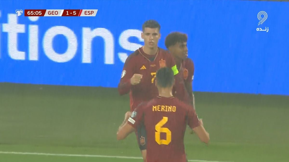گل پنجم اسپانیا به گرجستان (هتتریک مواراتا)