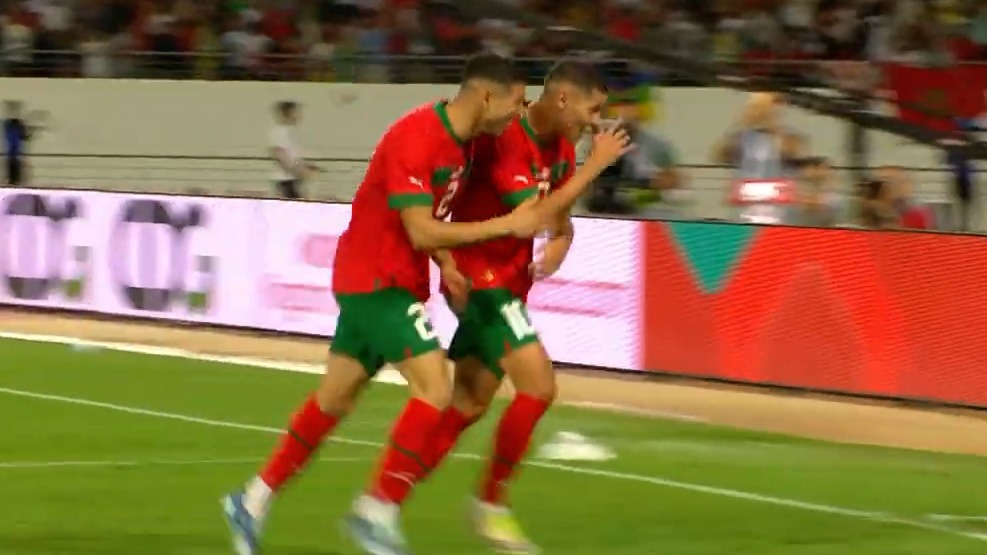 گل اول مراکش به لیبریا (حرکت انفرادی تماشایی و پاس گل اشرف حکیمی)