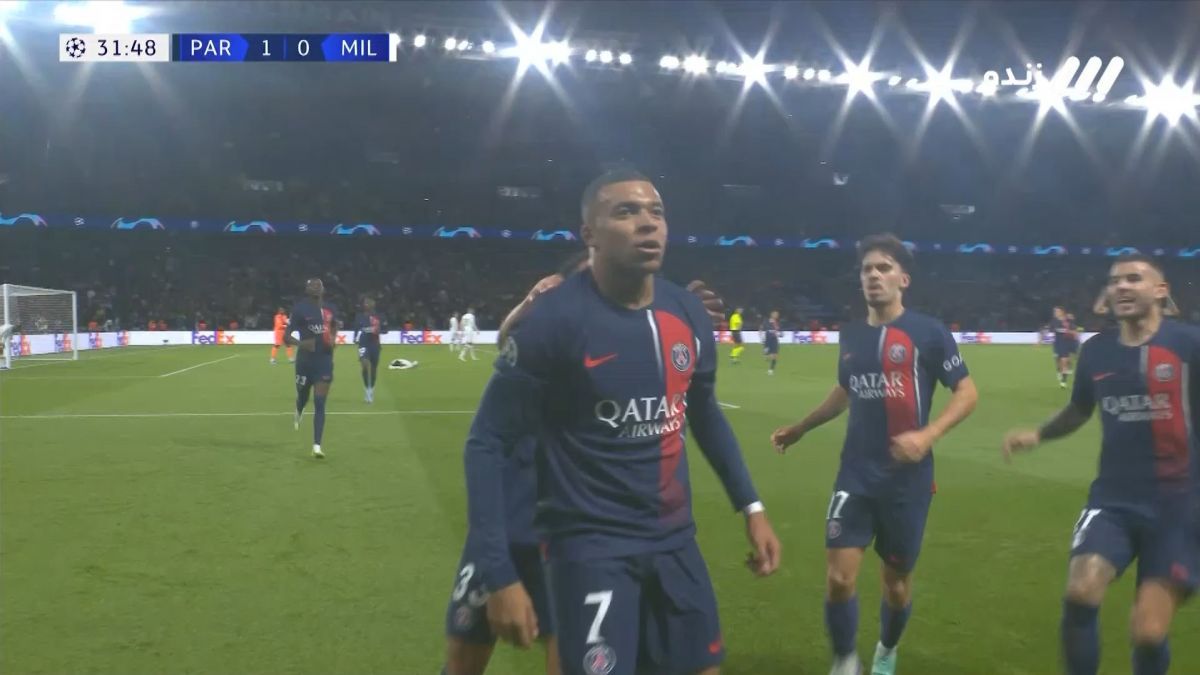 گل اول پاری سن ژرمن به میلان (کیلیان امباپه)