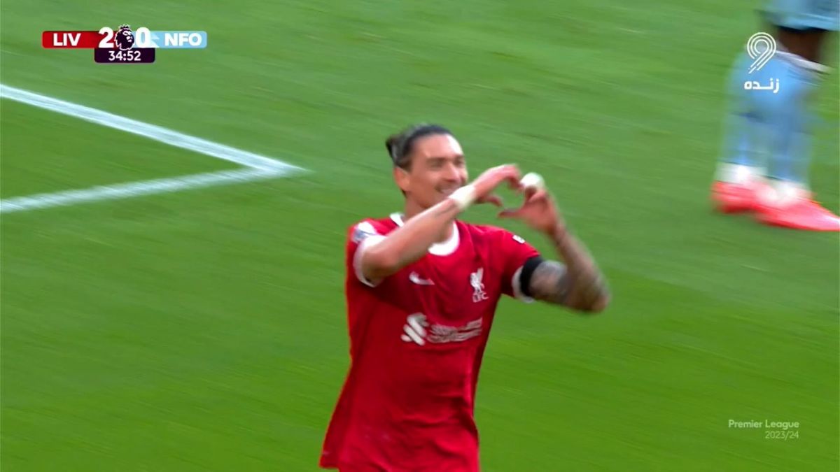 گل دوم لیورپول به ناتینگهام فارست (داروین نونیز)