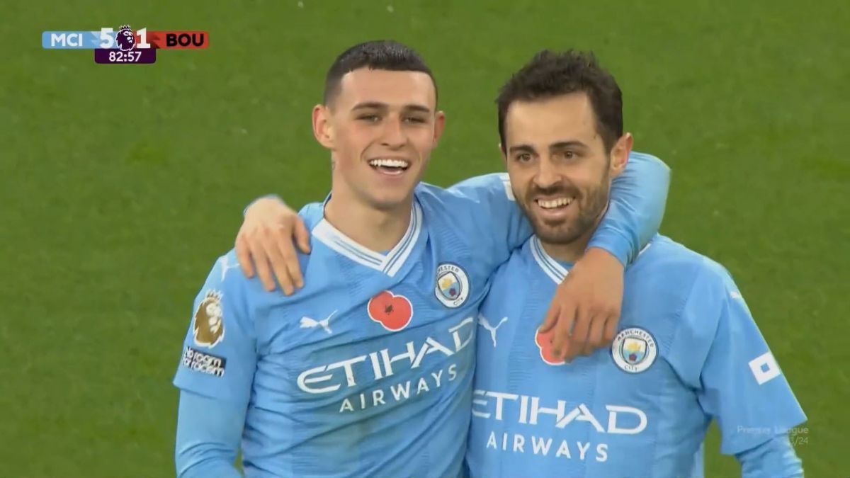 گل پنجم منچسترسیتی به بورنموث (دبل برناردو سیلوا)