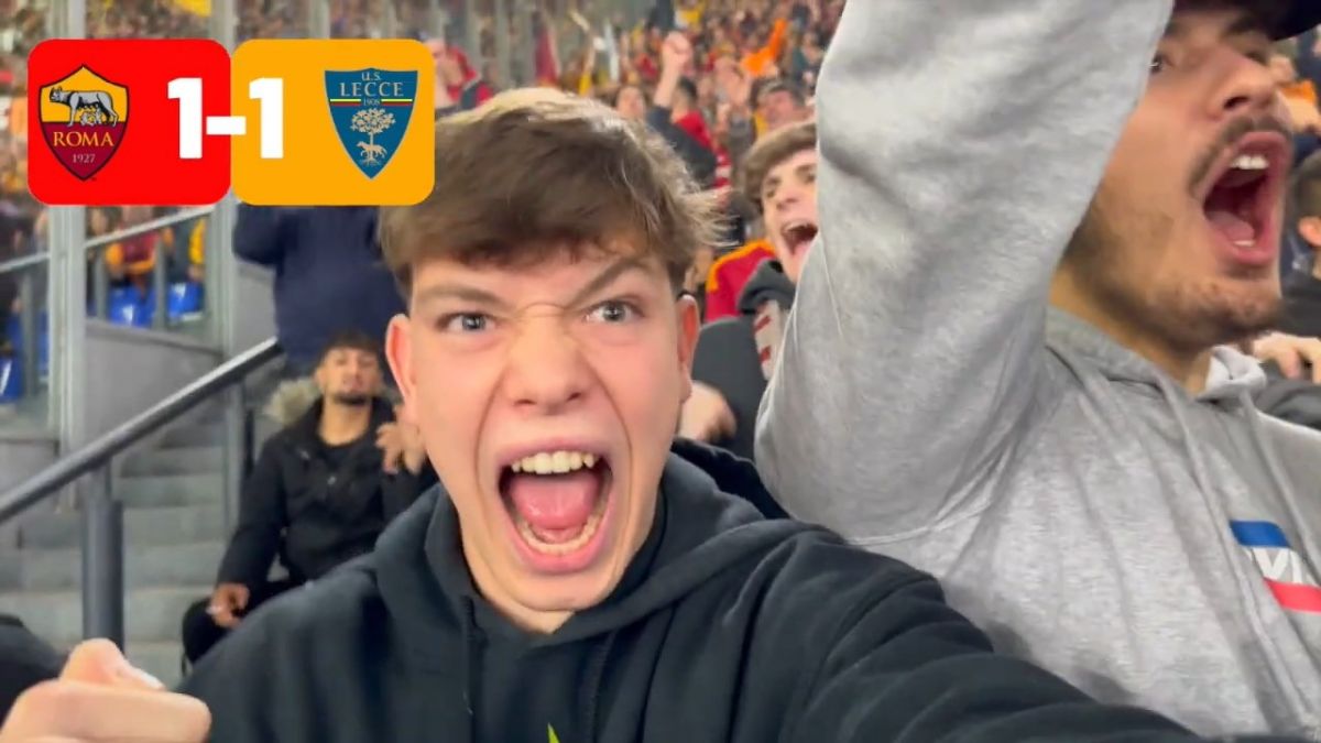 عکس العمل هواداران رم به دو گل آزمون و لوکاکو در دقایق پایانی بازی مقابل لچه