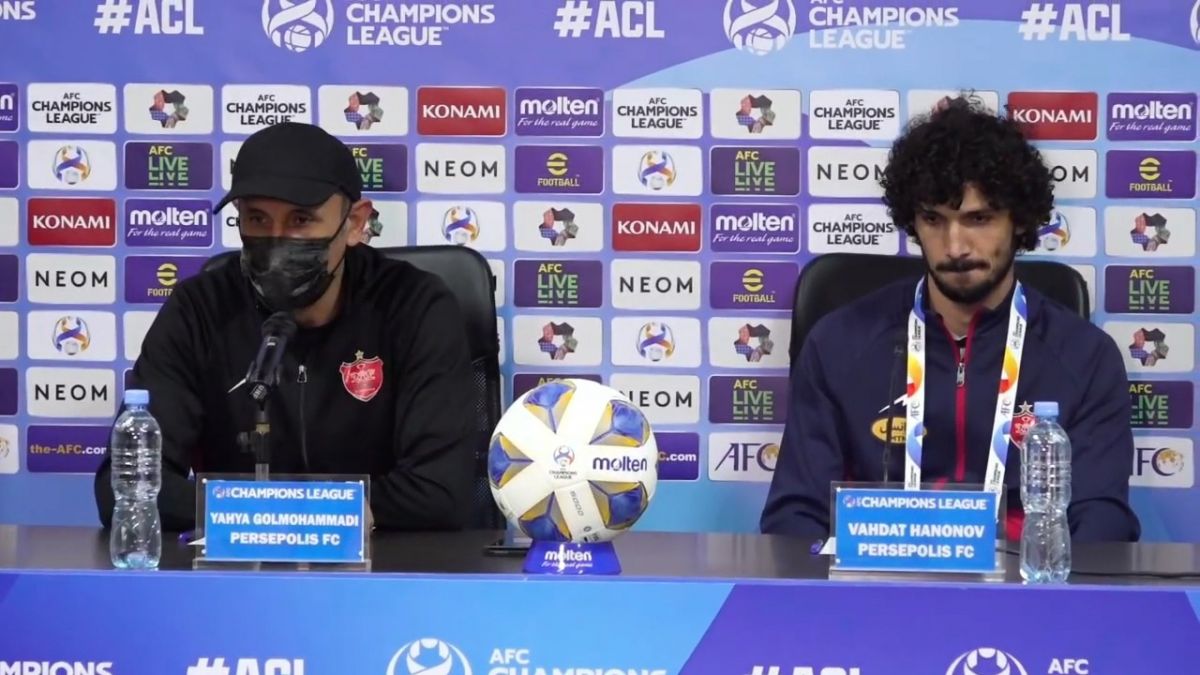 نشست خبری یحیی گل محمدی سرمربی و وحدت هنانوف بازیکن تاجیکستانی پرسپولیس قبل از بازی با استقلال تاجیکستان در لیگ قهرمانان آسیا