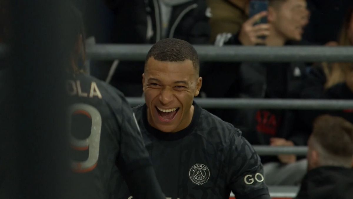 گل سوم پاری سن ژرمن به رنس (هت تریک امباپه)