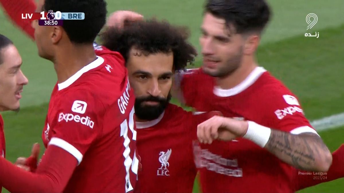 گل اول لیورپورل به برنتفورد (محمد صلاح)
