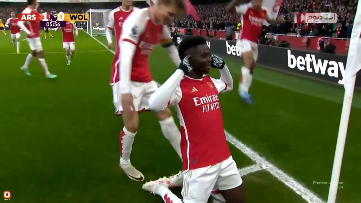 گل اول آرسنال به ولورهمپتون (بوکایو ساکا)