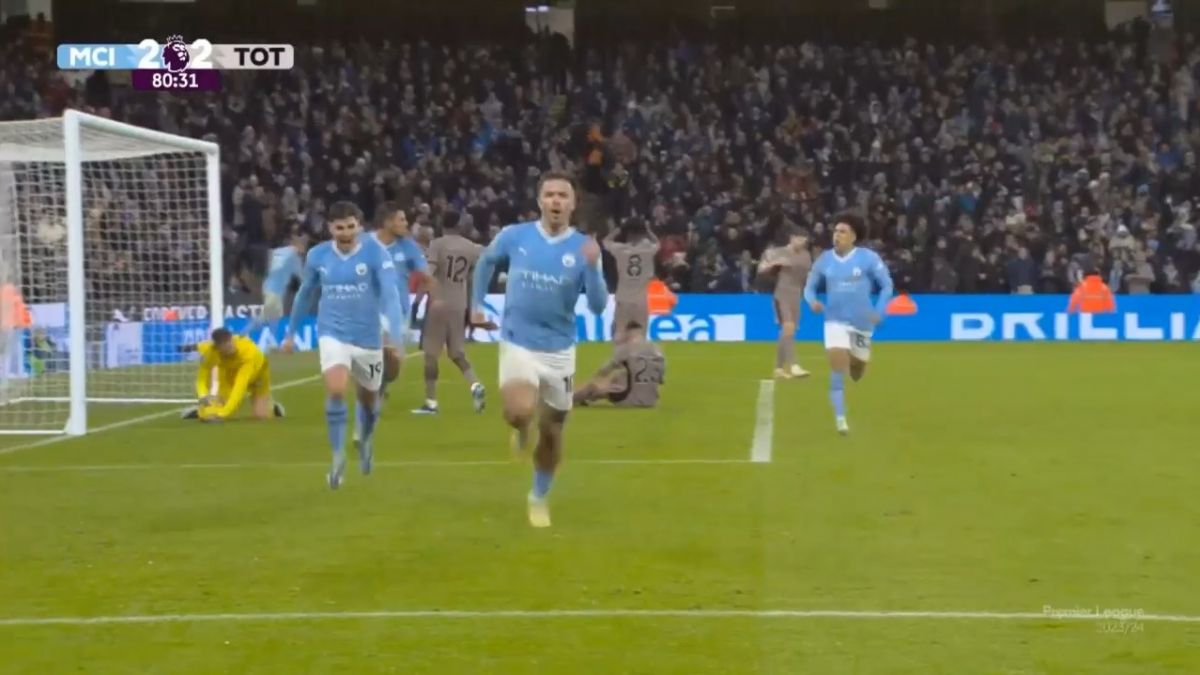 گل سوم منچسترسیتی به تاتنهام (گریلیش)