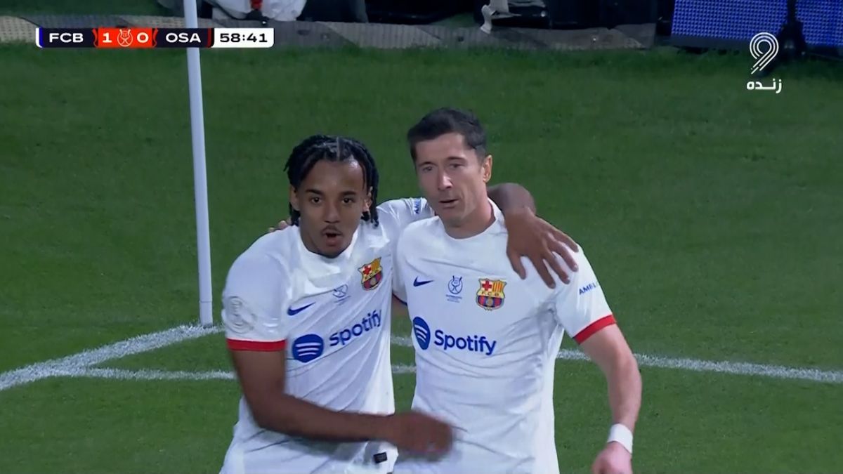 گل اول بارسلونا به اوساسونا (لواندوفسکی)