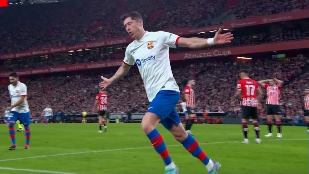 گل اول بارسلونا به بیلبائو (لواندوفسکی)