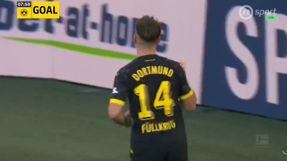 گل اول دورتموند به وولفسبورگ (نیکلاس فولکروگ)