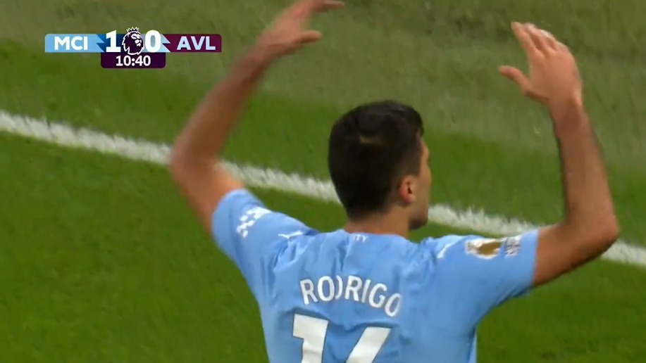 گل اول منچسترسیتی به استون ویلا (رودریگو)