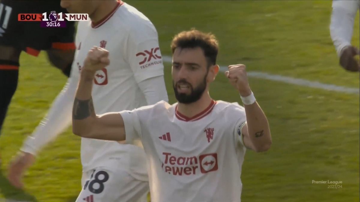 گل اول منچستریونایتد به بورنموث (برونو فرناندز)