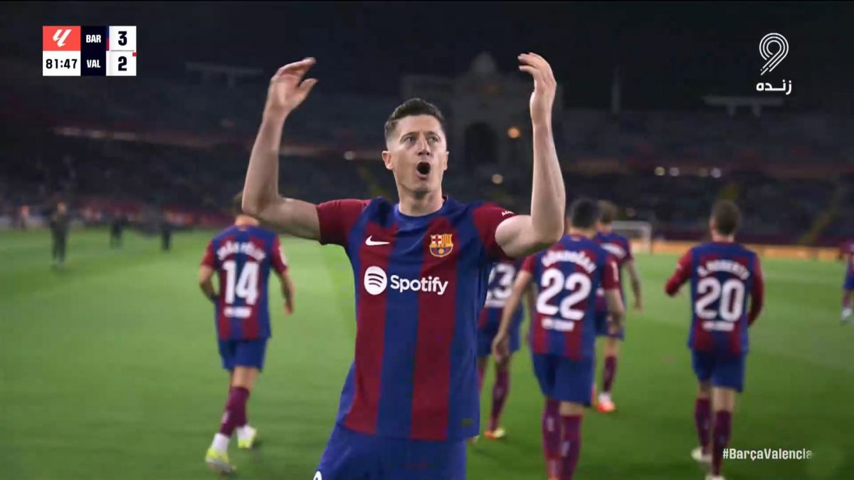 گل سوم بارسلونا به والنسیا (دبل لواندوفسکی)