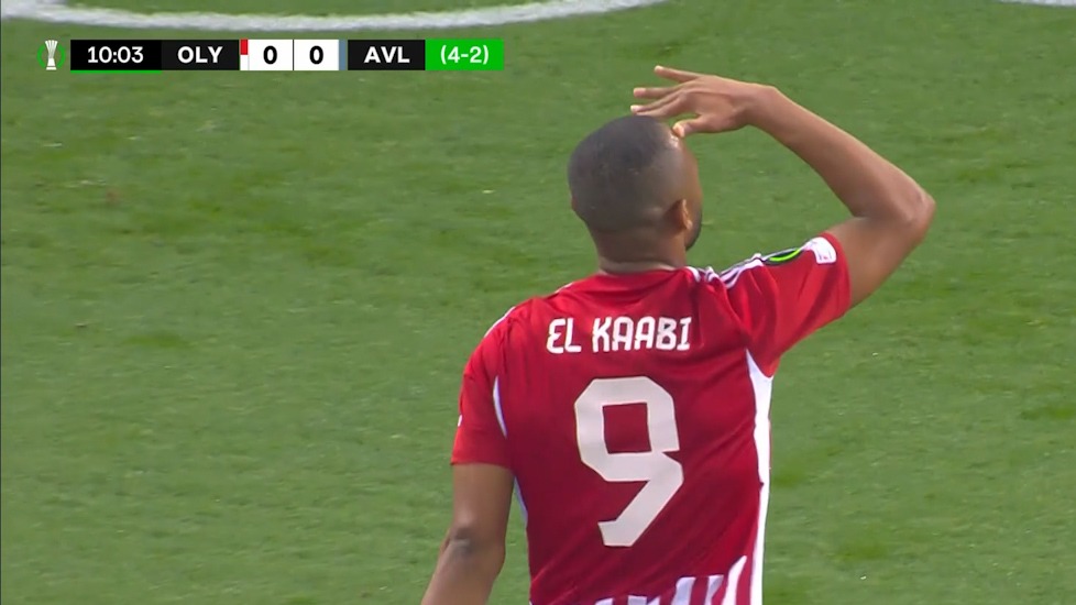 گل اول المپیاکوس به استون ویلا (ایوب الکعبی)